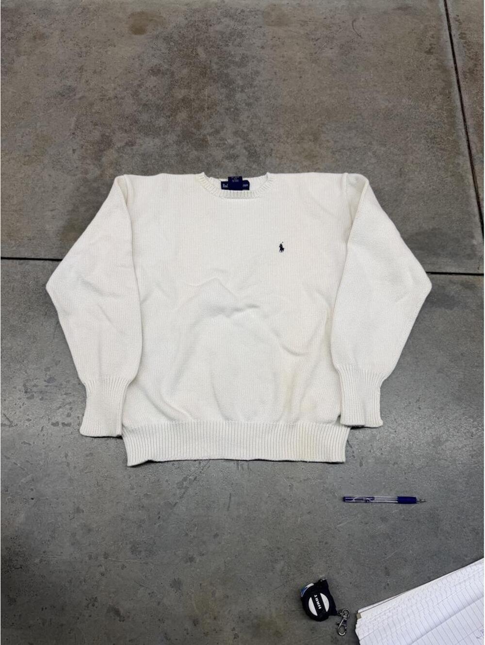 vintage polo ralph lauren white small logo knit sweater size large WOMENS